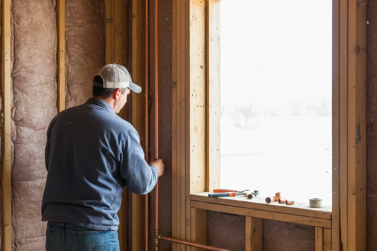Licensed plumber running new copper supply lines in a Maryland Line home